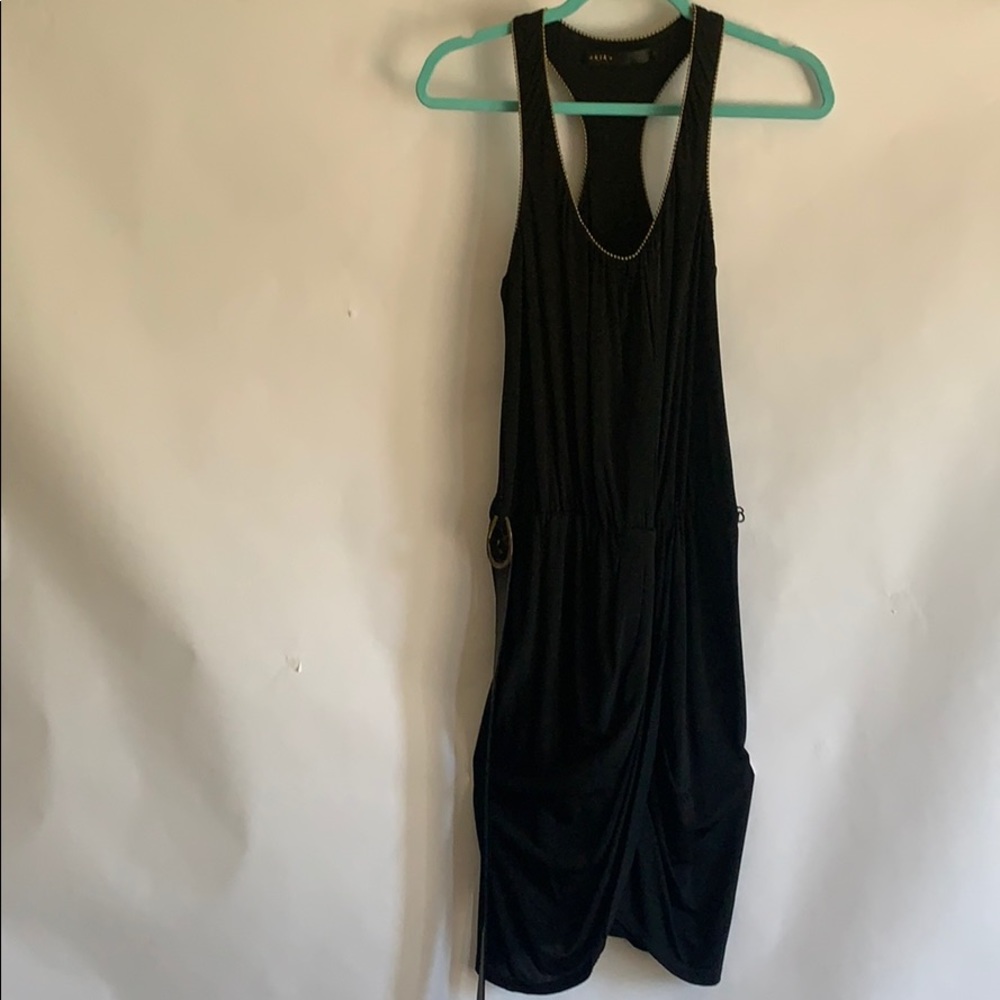 Black dress with black and gold belt